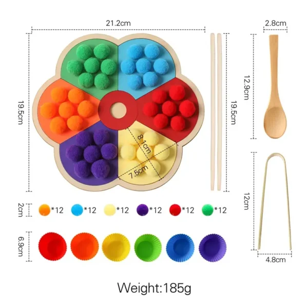 Juego de Clasificación de Colores Montessori detalles de piezas y medidas