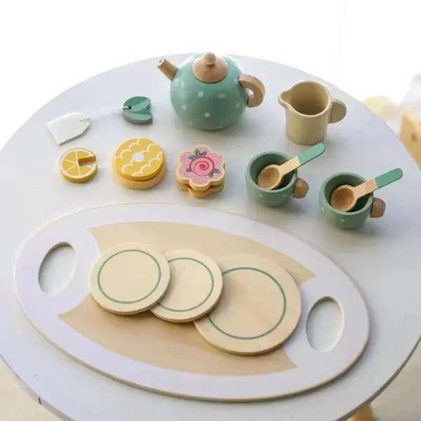 Elegante Juego de Té Madera para Niños todas las piezas