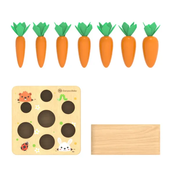 Set Juego Zanahorias Montessori con 7 zanahorias - vista desde arriba y por separado